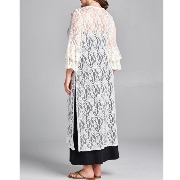 Plus Boho Lace Long Cardigan Duster Maxi Tunic Top - Picture 5 of 6